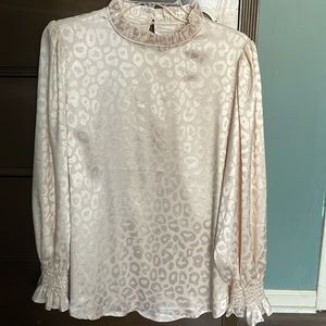 Satin high neck top with animal print